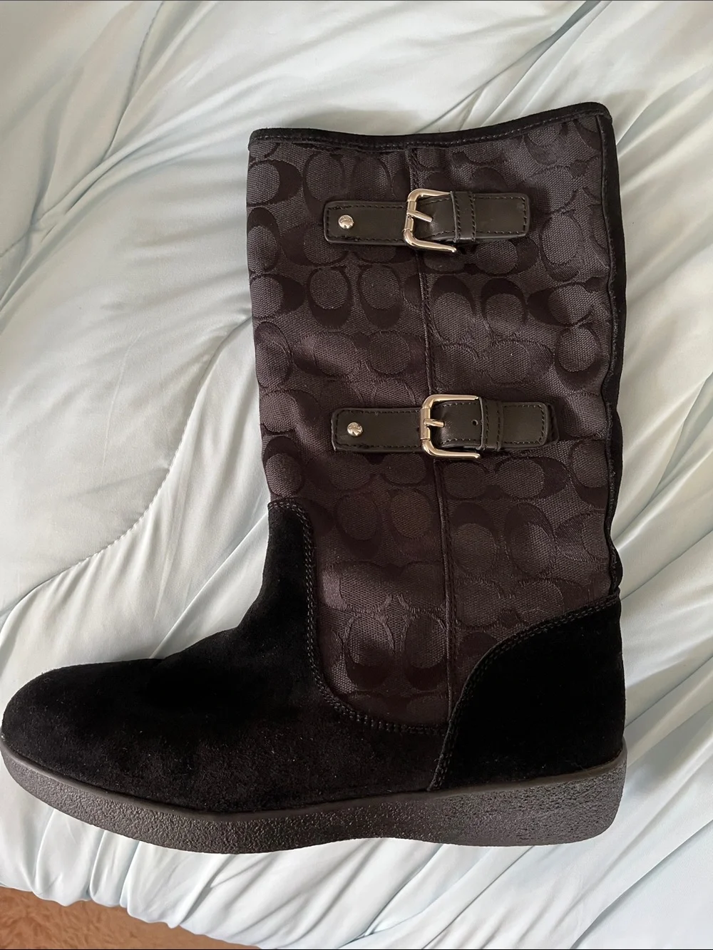 Coach Black Signature Mid-Calf Buckle Boots